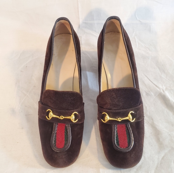 Vintage GUCCI Women’s Size 36 Brown Suede Heel Loafers - Picture 1 of 9
